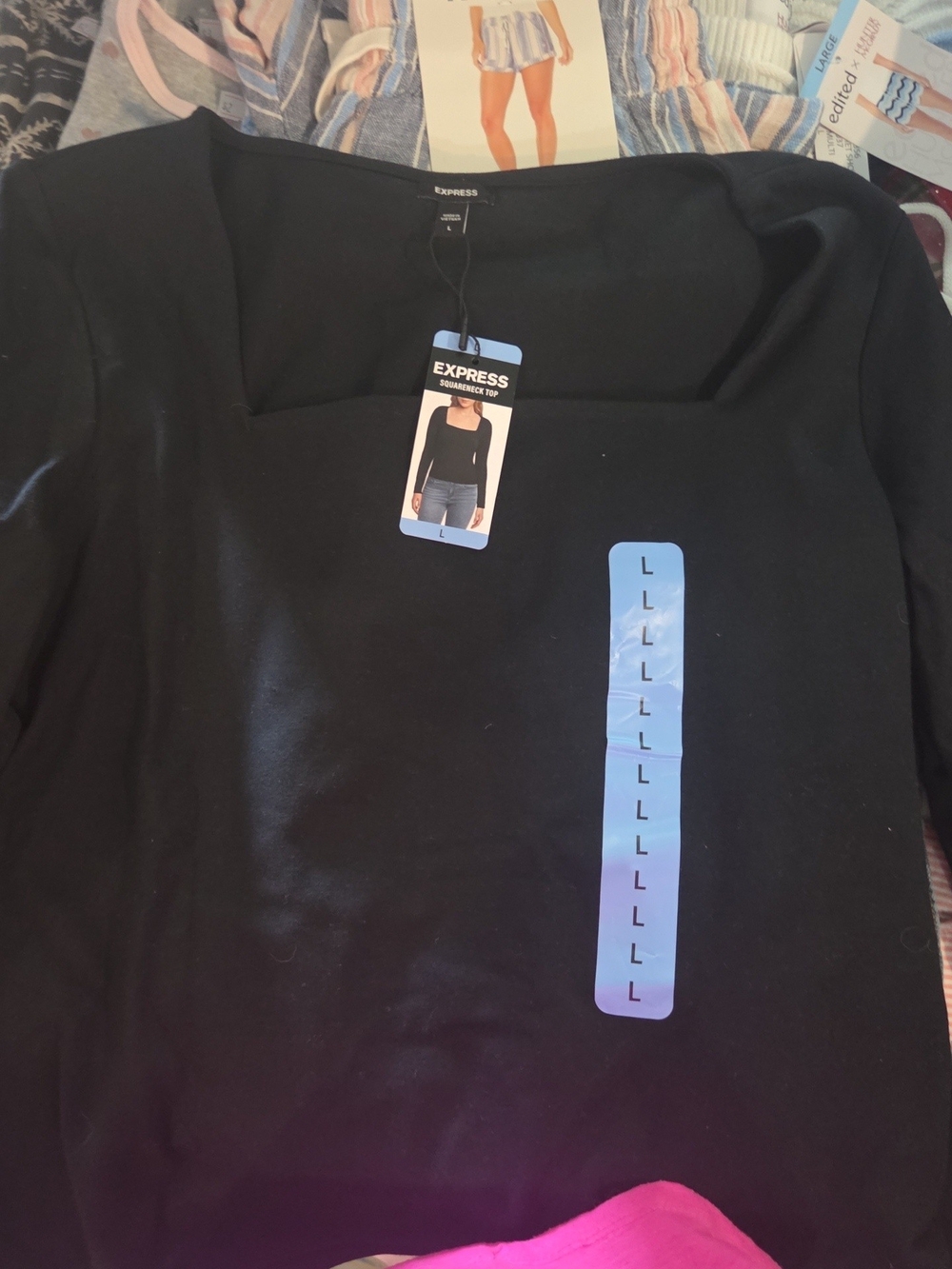 Express Black Square Neck Long Sleeve Top - Black